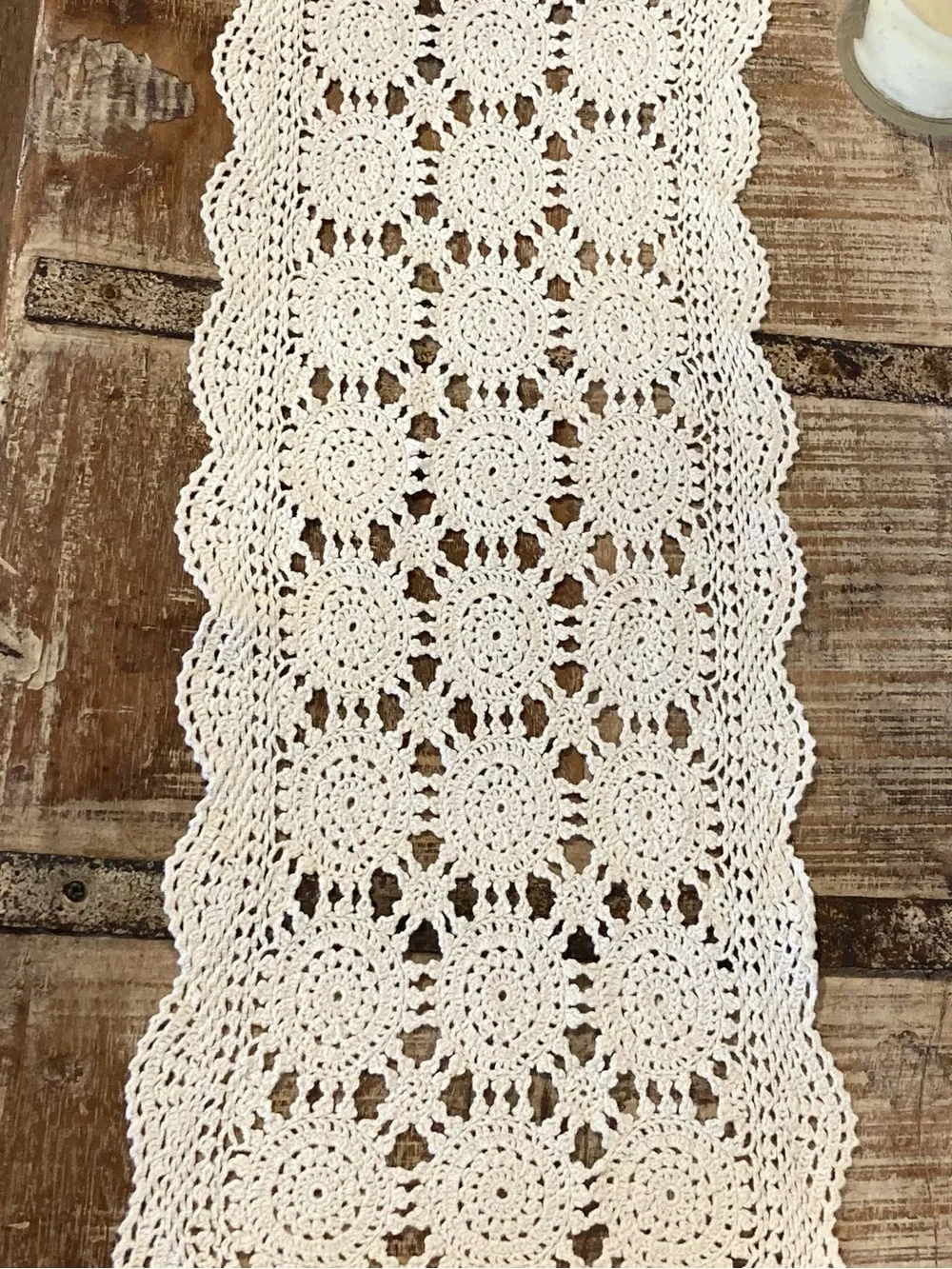 Hand Crochet Rectangle Doily 100% Cotton Made in China Cream Colored 30.5” Long